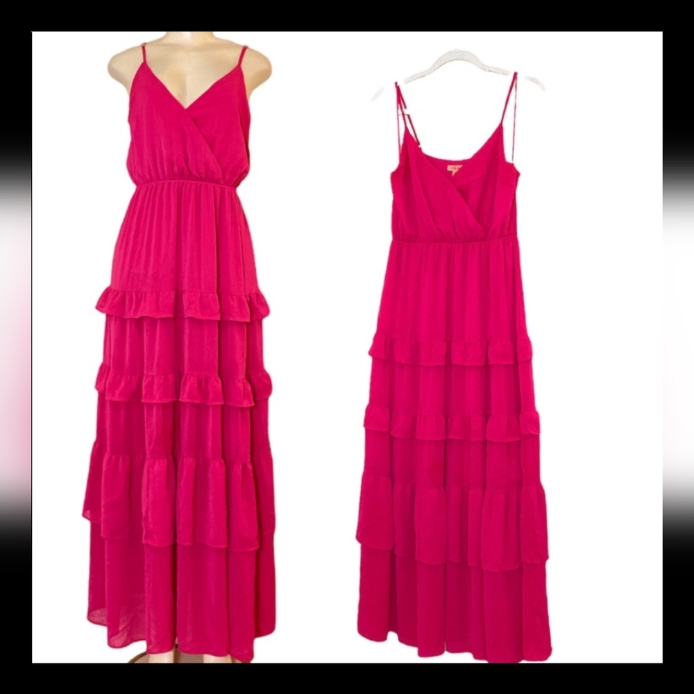 Flying Tomato Fuchsia Pink Tiered Ruffle Maxi Dress | Spaghetti Strap | Size S |